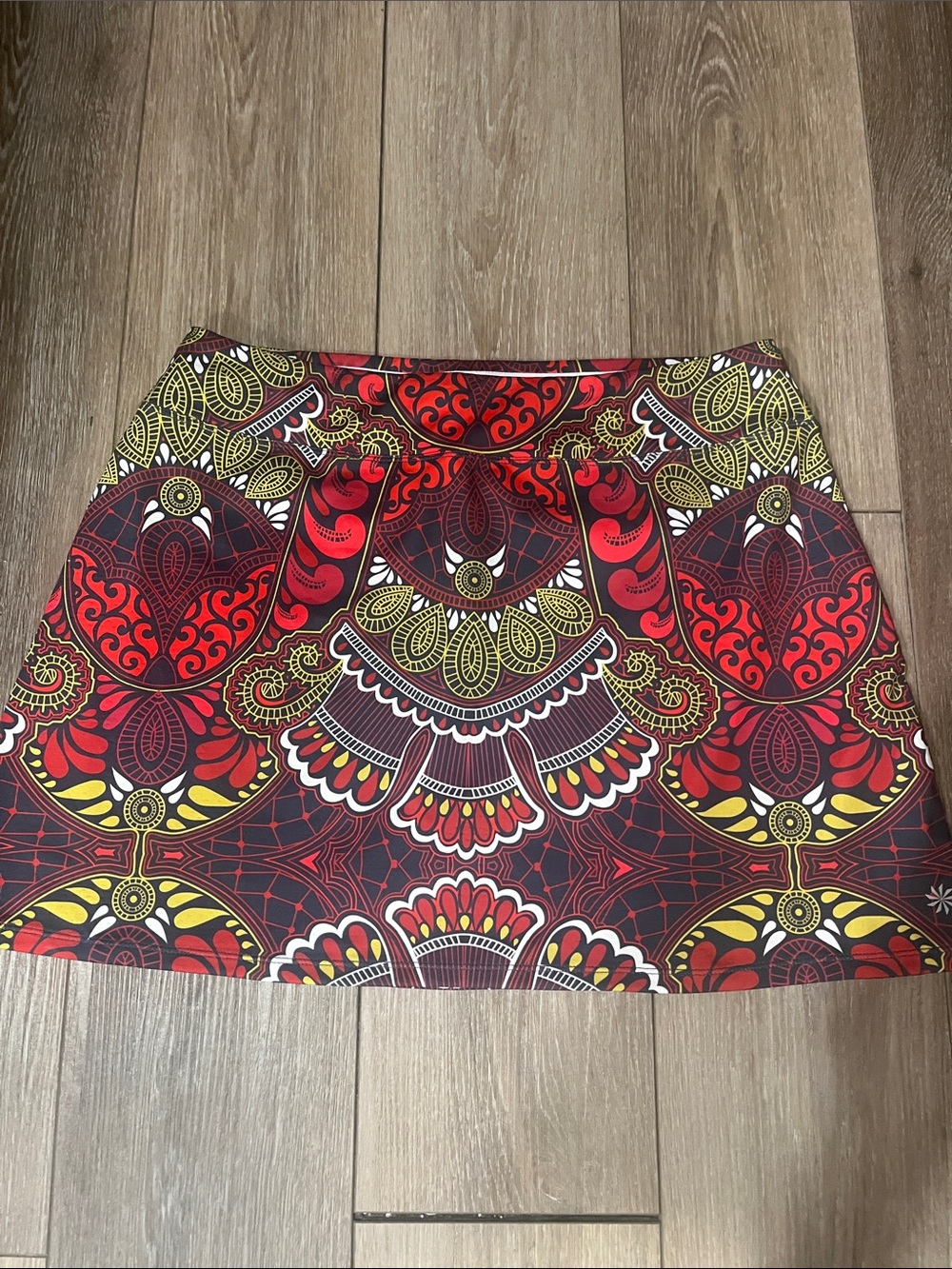 Athleta Red & Yellow Mini Skirt - Bold Geometric Pattern